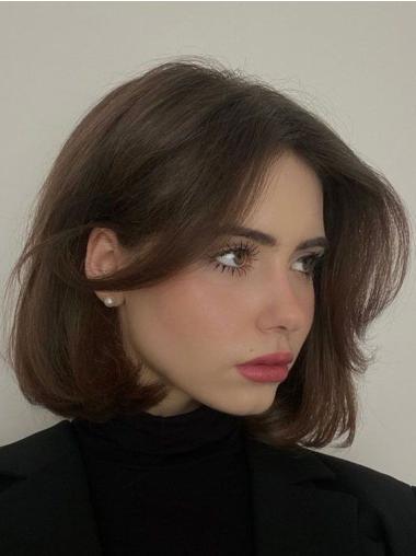 Medium Length Wavy Wigs 12" Bobs Brown Synthetic Lace Front Wigs