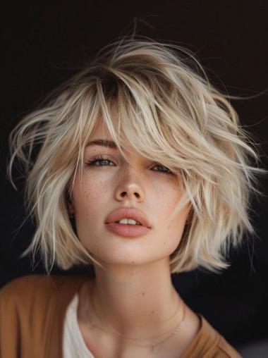 Medium Blonde Bob Wig 10" Synthetic Lace Front Chin Length Straight Wigs