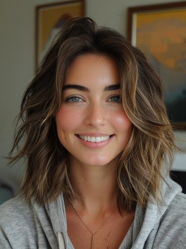 Medium Length Wavy Wigs 14" Without Bangs Ombre/2 Tone Remy Human Hair Lace Front Wigs