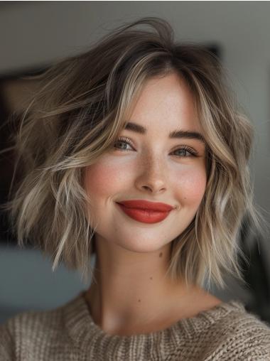 Medium Wig Remy Human Hair 12" Bobs Shoulder Length Ombre/2 Tone Lace Front Wigs