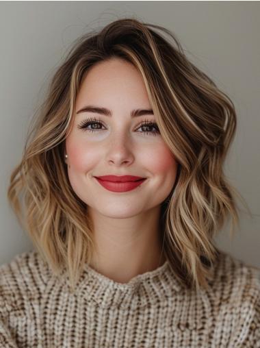 Medium Wig Synthetic 14" Without Bangs Shoulder Length Ombre/2 Tone Monofilament Wigs