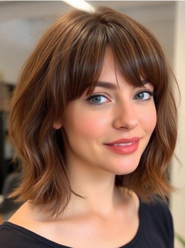 Women Wigs Medium Length 12" Brown Bobs Straight Synthetic Wigs