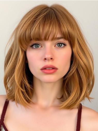 Medium Blonde Bob Wig 14" Remy Human Hair Lace Front Shoulder Length Straight Wigs