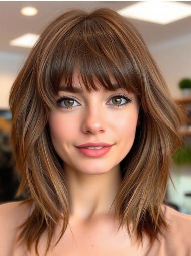 Women Wigs Medium Length 14" Brown Bobs Straight Synthetic Wigs