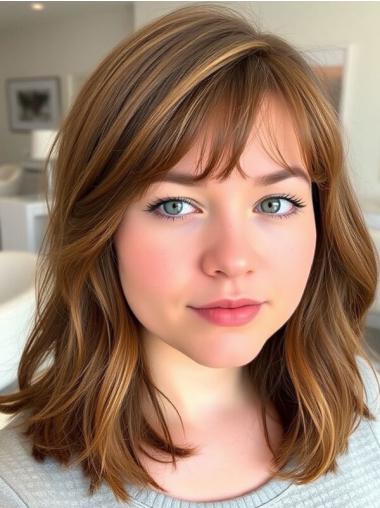 Medium Length Wavy Hair Wigs 14" With Bangs Synthetic Lace Front Ombre/2 Tone Wigs