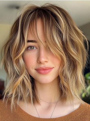 Medium Length Wavy Hair Wigs 14" Bobs Synthetic Monofilament Ombre/2 Tone Wigs