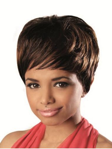 Comfortable Capless Wavy Black Women Human Hair Short Wig