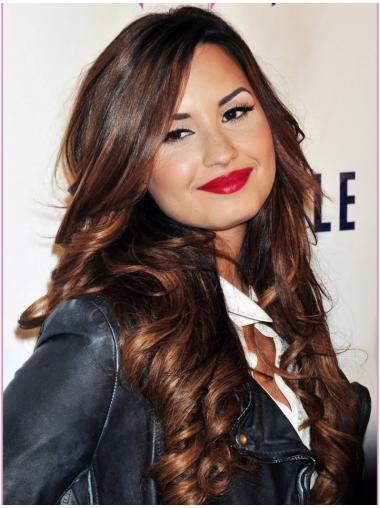 Human Hair Long Demi Lovato Wigs With Bangs 22 Inches