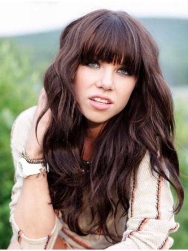 Celebrity Real Human Hair Wigs Brown Long Beautiful