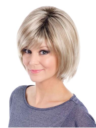 Natural Bobs Blonde Straight Medium Length Bobs Wigs