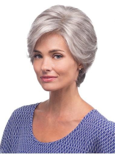 Modern Synthetic Straight All Short Grey Wigs