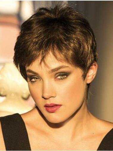 Brown Straight Cropped Synthetic Ladies Monofilament Wigs