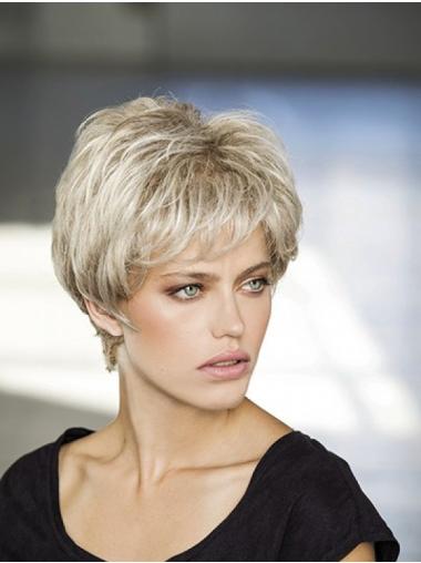 Platinum Blonde Wavy Short Synthetic Monofilament Wigs For Women