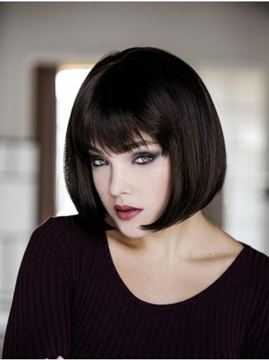 Chin Length Straight Monofilament Black Wigs Bob Style