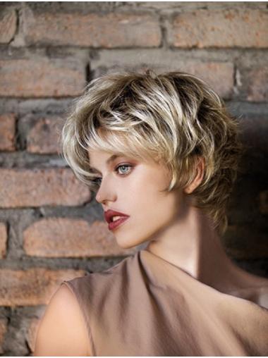 Wavy Boycuts Monofilament Blonde Short Wig