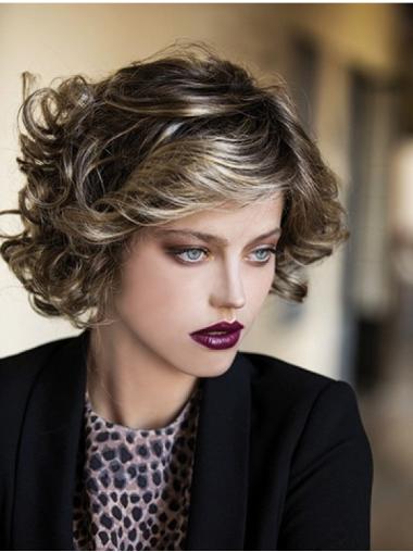 Layered Synthetic Curly Monofilament Brown Cheap Wigs Medium