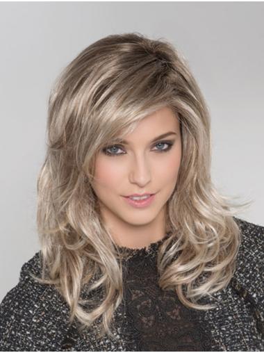 With Bangs Synthetic Wavy Monofilament Blonde Long Hair Wigs