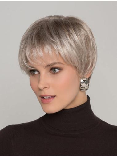 Straight Boycuts Monofilament Grey Short Hair Wigs