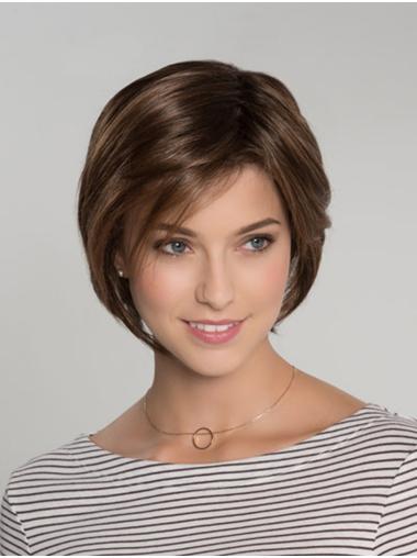 Chin Length Straight 100% Hand-tied Brown Cheap Bob Wigs