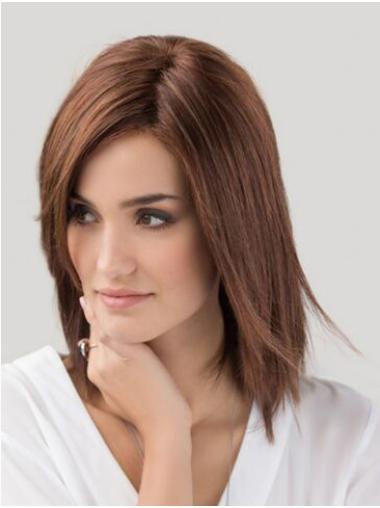 Without Bangs Synthetic Straight Monofilament Auburn Women Wig Medium Length