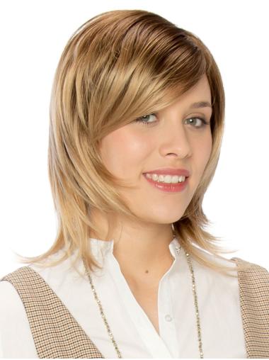 Blonde Monofilament Layered Shoulder Length Medium Wigs