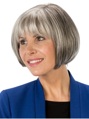 Short 8" Monofilament Synthetic Grey Wig