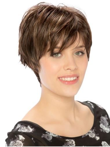 Straight Boycuts Synthetic Brown Ladies Short Wigs