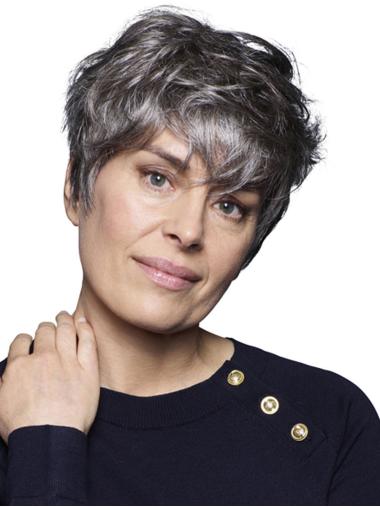 Cropped 6" 100% Hand-tied Synthetic Cheap Grey Wigs