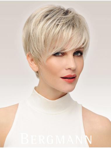 Straight Monofilament 6" Platinum Blonde Short Wigs For Women