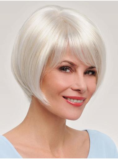 Grey with Blonde Monofilament Straight 8" Bob Hair Wig