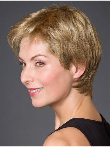 Straight 100% Hand-tied 8" Blonde Very Short Wigs For Women