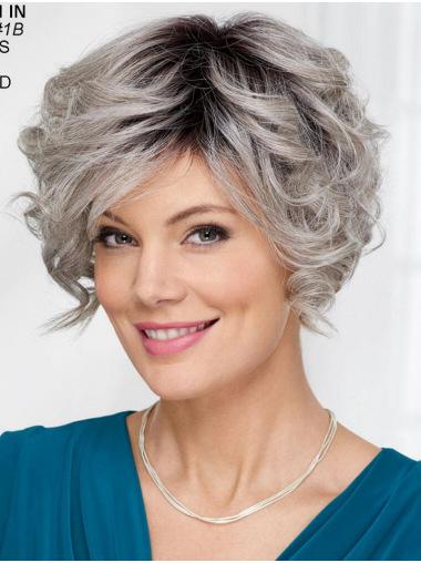Capless Wavy Short 8" Wigs For Women Grey