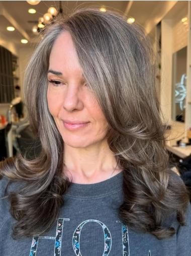 Grey Hair Wigs Layered Wavy Synthetic Lace Front Wigs