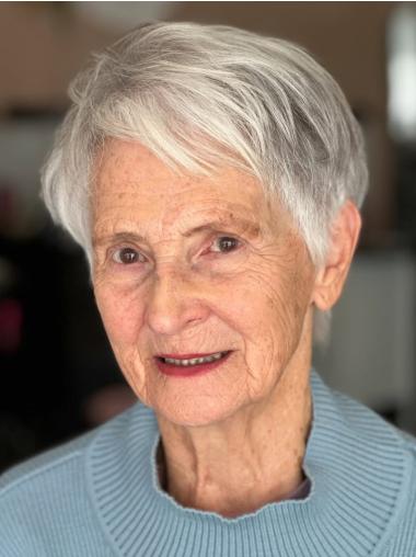 Womens Short Grey Wigs 4" Boycuts Straight Lace Front Wigs