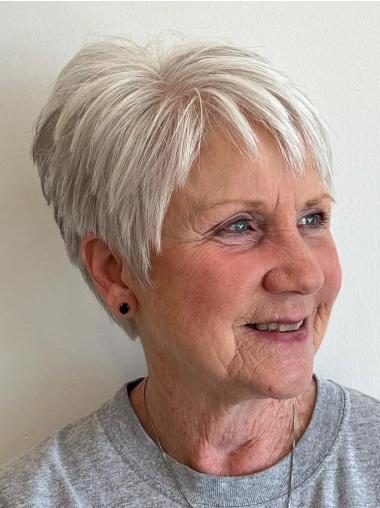 Pixie Wig Grey 4" With Bangs Straight Lace Front Wigs