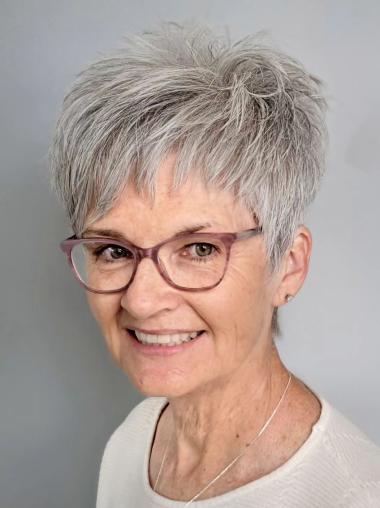 Silver Grey Lace Front Wig 4" Straight Cropped Synthetic Wigs