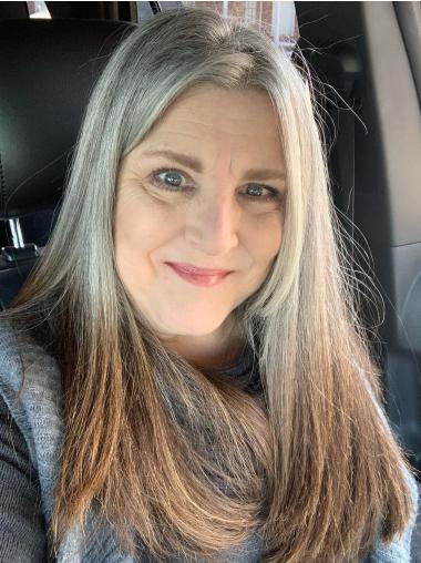 Silver Grey Hair Wigs Layered Straight Human Hair Monofilament Wigs