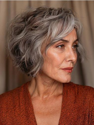 Ombre Grey Wig Monofilament Wavy Short 8" Bobs Wigs