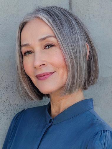 Grey Bob Wig Synthetic Chin Length 10" Straight Wigs