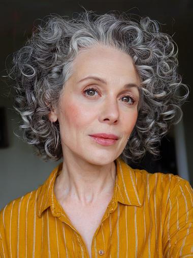 Grey Wig Curly Monofilament Curly Chin Length 10" Layered Wigs
