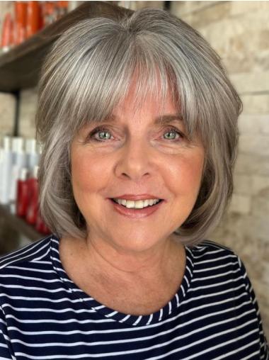Grey Bob Wigs Remy Human Hair Chin Length 10" Straight Wigs
