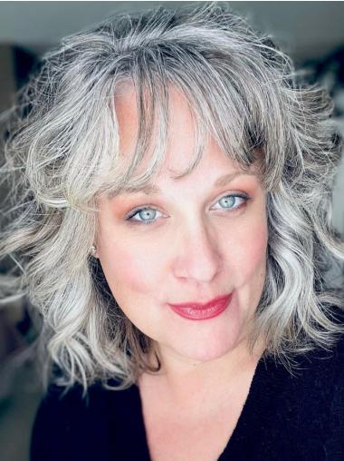 Grey Human Hair Wigs Lace Front Shoulder Length 12" Bobs Wigs