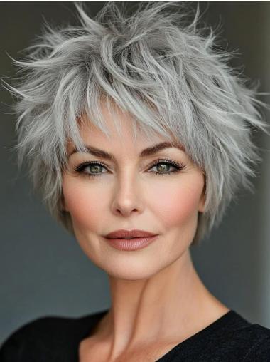 Grey Wig Bangs Monofilament Synthetic 6" With Bangs Wigs