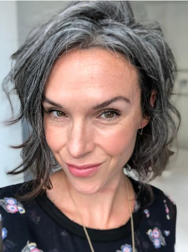 Grey Wig Bob Remy Human Hair Chin Length 10" Wavy Wigs