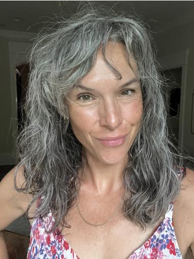 Long Grey Wigs Layered Wavy Synthetic Monofilament Wigs