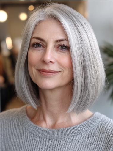 Mixed Grey Human Hair Wigs Lace Front Shoulder Length 12" Bobs Wigs