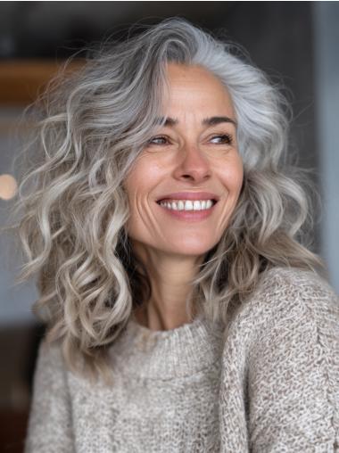 Shoulder Length Grey Wig Lace Front Layered Synthetic Wavy Wigs