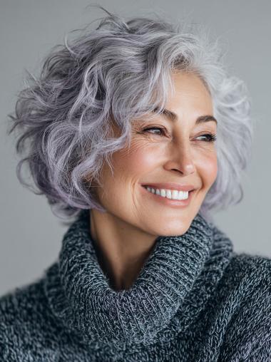 Short Grey Wigs 8" Bobs Wavy Lace Front Wigs