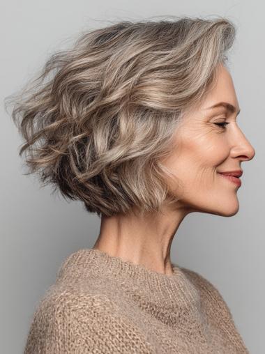 Grey Short Wigs Wavy Bobs 8" Lace Front Wigs