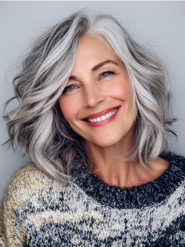 Human Hair Wigs Grey Lace Front Shoulder Length 12" Bobs Wigs